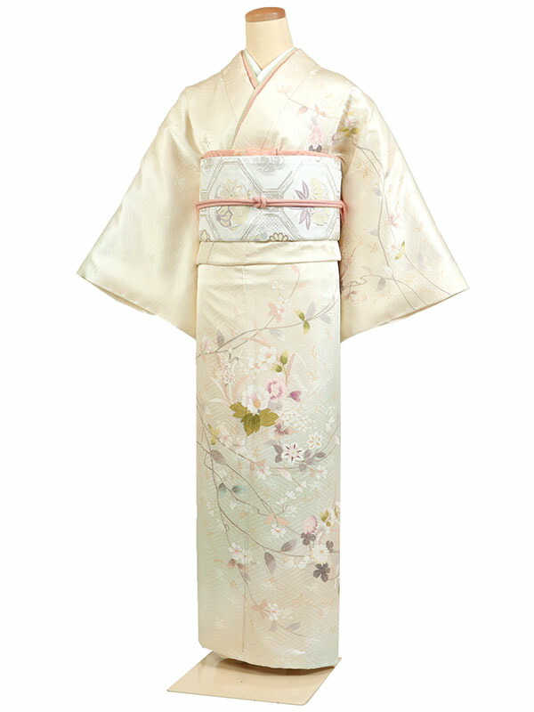 【レンタル】【訪問着 京友禅 クリーム系 四季花】正絹 訪問着レンタル 訪問着セット レンタル訪問着 着物レンタル 貸衣装 結婚式 入学式 卒業式 お宮参り 七五三 お母さん ママ 母親 パーティー 結納 お茶会 安い 往復送料無料 h996|京都 きものれんたる京商