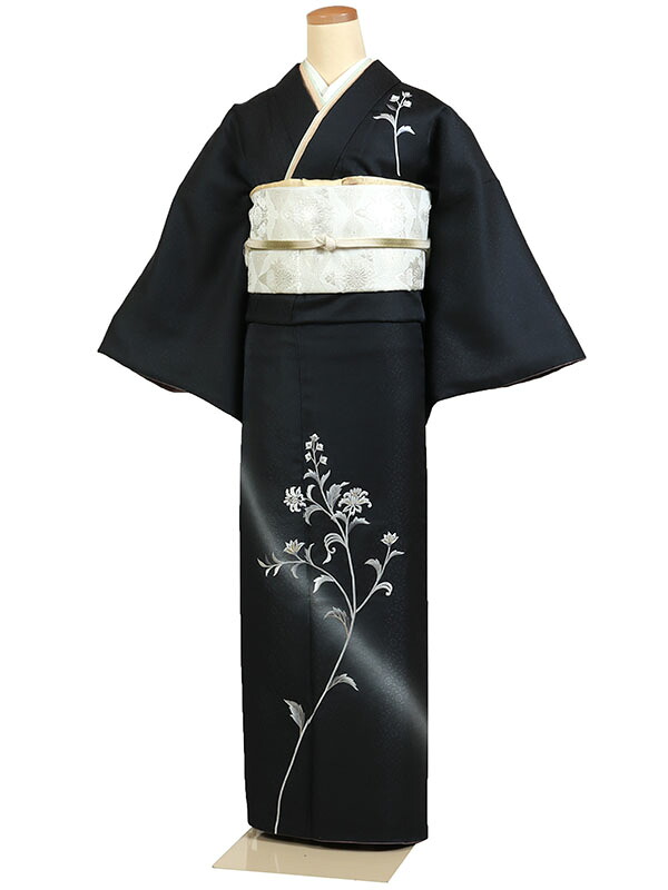 【レンタル】【訪問着 刺繍 黒系 洋花】正絹 訪問着レンタル 訪問着セット レンタル訪問着 着物レンタル 貸衣装 結婚式 入学式 卒業式 お宮参り 七五三 お母さん ママ 母親 パーティー 結納 お茶会 安い 往復送料無料 h999