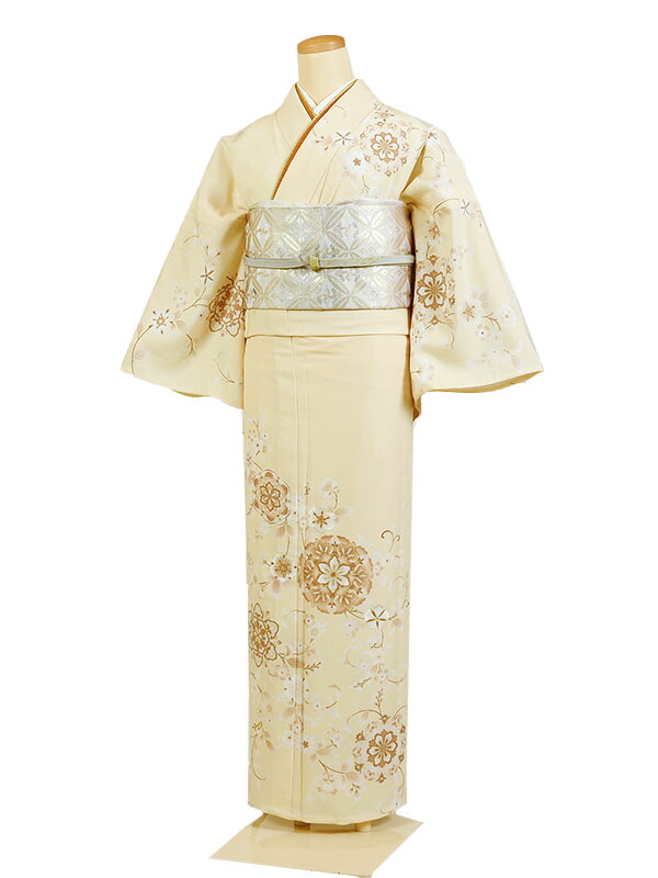 【広幅 大きいサイズ】レンタル 訪問着 身長:165～172cm 号数:15～19号 クリーム系 着物 母親 結婚式 入学式 卒業式 お宮参り 七五三 h-01012｜京都 きものれんたる京商