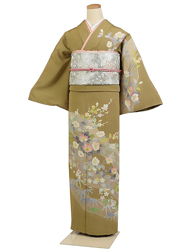 【レンタル】【からし系 四季花】 訪問着レンタル 訪問着セット レンタル訪問着 着物レンタル 貸衣装 結婚式 入学式 卒業式 お宮参り 七五三 お母さん ママ 母親 パーティー 結納 お茶会 安い 往復送料無料 h-1043