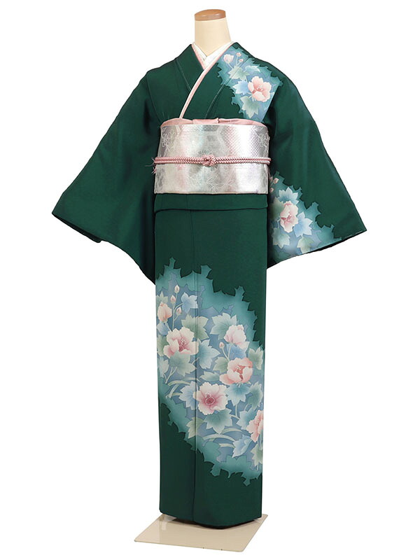 【レンタル】【深緑系 四季花】 訪問着レンタル 訪問着セット レンタル訪問着 着物レンタル 貸衣装 結婚式 入学式 卒業式 お宮参り 七五三 お母さん ママ 母親 パーティー 結納 お茶会 安い 往復送料無料 h-1047