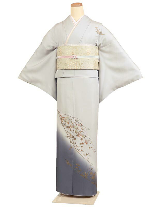 レンタル 訪問着 身長：155～165cm 正絹 グレー系 着物 母親 結婚式 入学式 卒業式 お宮参り 七五三 h-1089