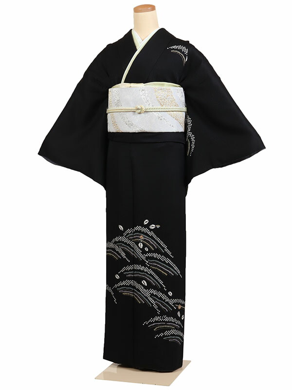 レンタル 訪問着 身長：155～165cm 正絹 黒系 絞り 着物 母親 結婚式 入学式 卒業式 お宮参り 七五三 h-1092