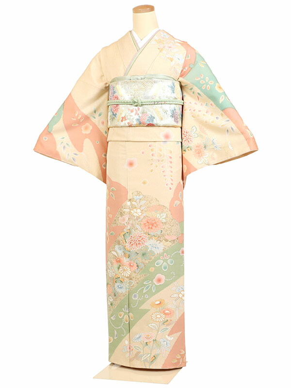 レンタル 訪問着 身長：155～165cm 正絹 ベージュ系 着物 母親 結婚式 入学式 卒業式 お宮参り 七五三 h-1104