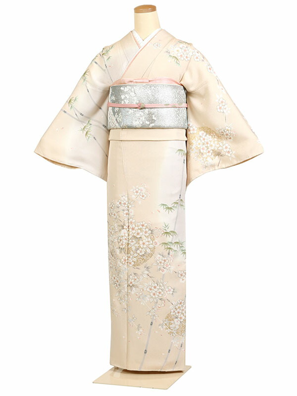 レンタル 訪問着 身長：155～165cm 正絹 ベージュ系 竹林 着物 母親 結婚式 入学式 卒業式 お宮参り 七五三 h-1120