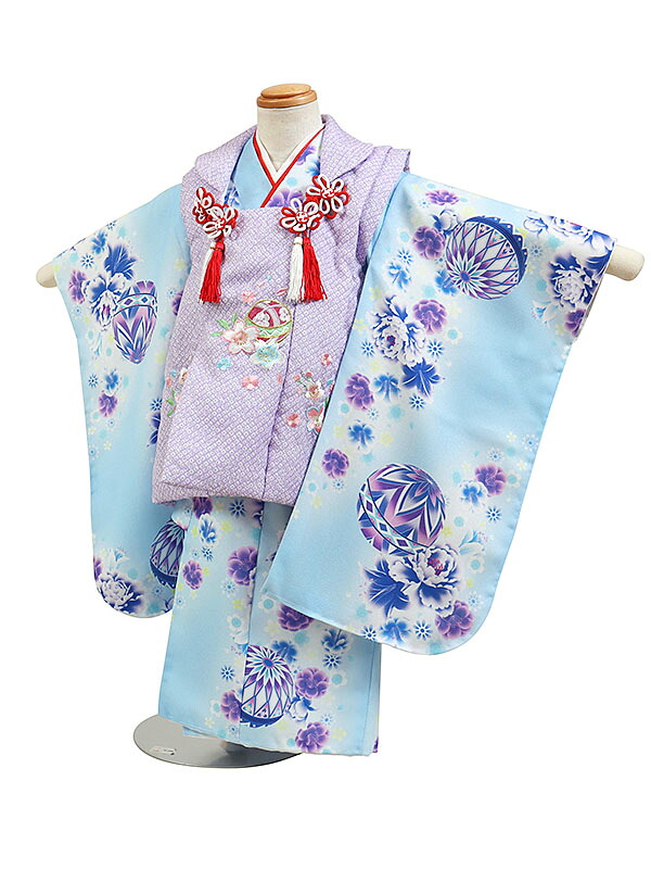 【レンタル】被布 女児 3歳用 七五三 紫 水色 身長90～100cm 被布セット 女の子 753 七五三姉妹 hifu-0115