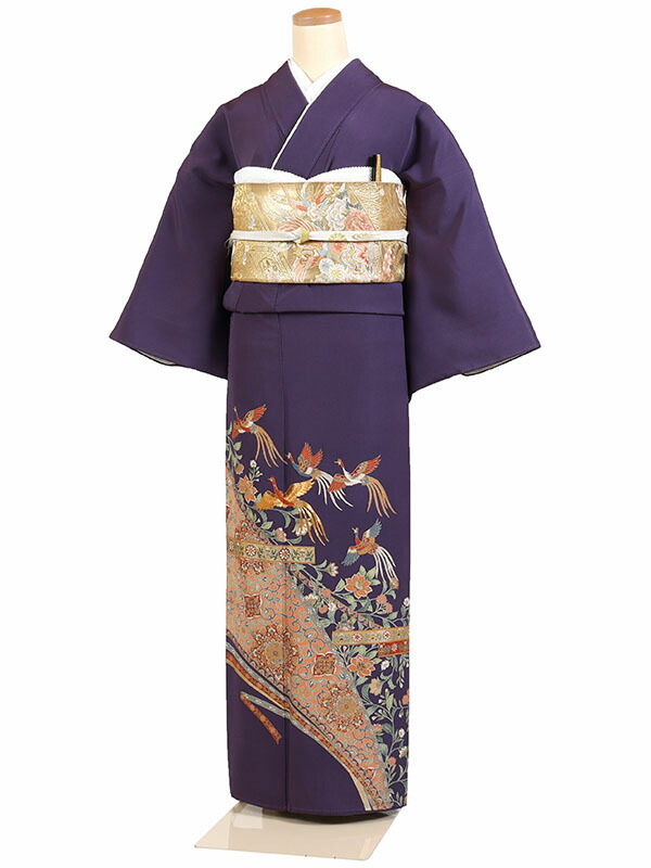 【レンタル】【色留袖 紫系 金彩鳳凰五三の桐紋】正絹 留袖 着物レンタル 結婚式 披露宴 貸衣装 貸衣裳 フルセット 女性 和服 母親着物 祖母 親族 新婦姉妹 和装婚 和婚 神社 ホテル式場 三つ紋 チャペル 往復送料無料 it003
