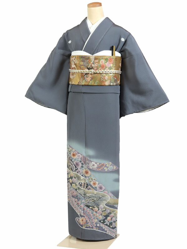 【レンタル】【色留袖・グレー系・辻が花】五つ紋 色留袖レンタル 着物レンタル 結婚式 披露宴 食事会 表彰式 褒章 貸衣装 貸衣裳 オススメ 式典 留袖フルセット 色留め袖 第一礼装 和服 母 若い 新婦姉妹 親戚 祖母 親族 チャペル 安い 往復送料無料 it0169