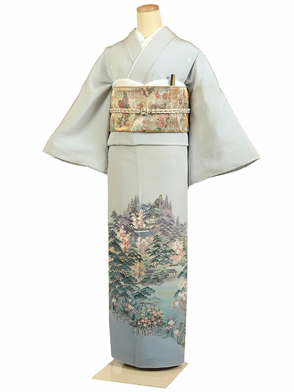 【レンタル】【色留袖 グレー系・風景画・松・梅など】五つ紋 色留袖レンタル 着物レンタル 結婚式 披露宴 食事会 表彰式 褒章 貸衣装 貸衣裳 オススメ 式典 留袖フルセット 色留め袖 第一礼装 和服 母 若い 新婦姉妹 親戚 祖母 親族 チャペル 安い 往復送料無料 it0175