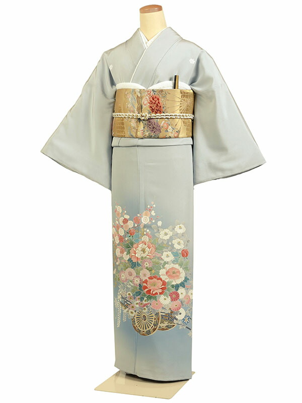 【レンタル】【色留袖 グレー系・花車・四季花など】 五つ紋 色留袖レンタル 着物レンタル 結婚式 披露宴 食事会 表彰式 褒章 貸衣装 貸衣裳 オススメ 式典 留袖フルセット 色留め袖 第一礼装 和服 母 若い 新婦姉妹 親戚 祖母 親族 チャペル 安い 往復送料無料 it0199
