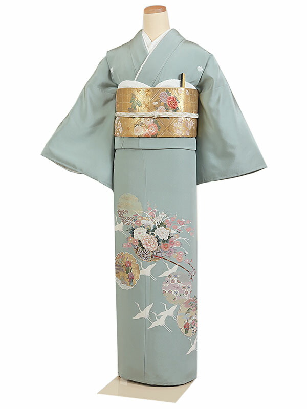 【レンタル】【色留袖 緑系・花車・雪輪など】 五つ紋 色留袖レンタル 着物レンタル 結婚式 披露宴 食事会 表彰式 褒章 貸衣装 貸衣裳 オススメ 式典 留袖フルセット 色留め袖 第一礼装 和服 母 若い 新婦姉妹 親戚 祖母 親族 チャペル 安い 往復送料無料　it0201
