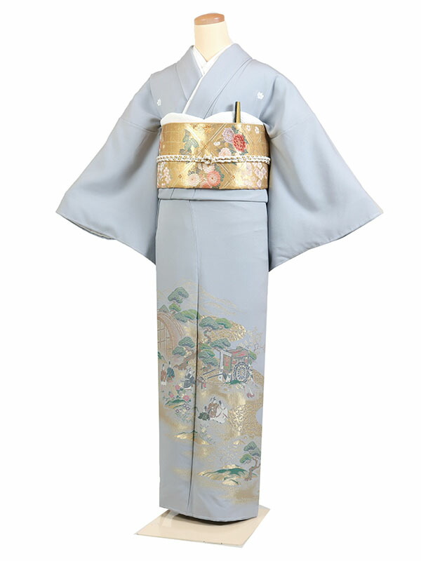 【レンタル】【色留袖 グレー系・平安絵巻】 五つ紋 色留袖レンタル 着物レンタル 結婚式 披露宴 食事会 表彰式 褒章 貸衣装 貸衣裳 オススメ 式典 留袖フルセット 色留め袖 第一礼装 和服 母 若い 新婦姉妹 親戚 祖母 親族 チャペル 安い 往復送料無料 it0220
