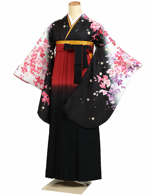 【レンタル】【卒業式袴 白黒・洋花×赤黒ぼかし袴】卒業式 袴 レンタル 卒業袴 女袴 卒業式袴セット 大学生 短大 教員 先生 二尺袖袴フルセット 専門学生 謝恩会 高校 文化祭 個性 おしゃれ 被らない 往復送料無料 n663