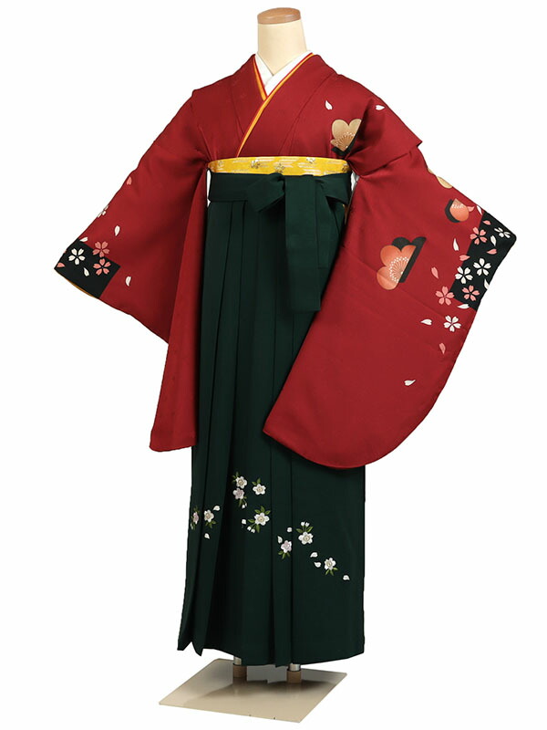 【レンタル】【卒業式袴 赤色×刺繍 緑袴 】卒業式 袴 レンタル 卒業袴 女袴 卒業式袴セット 大学生 短大 教員 先生 二尺袖袴フルセット 専門学生 謝恩会 高校 文化祭 個性 モダンポップ おしゃれ 被らない 往復送料無料 n680