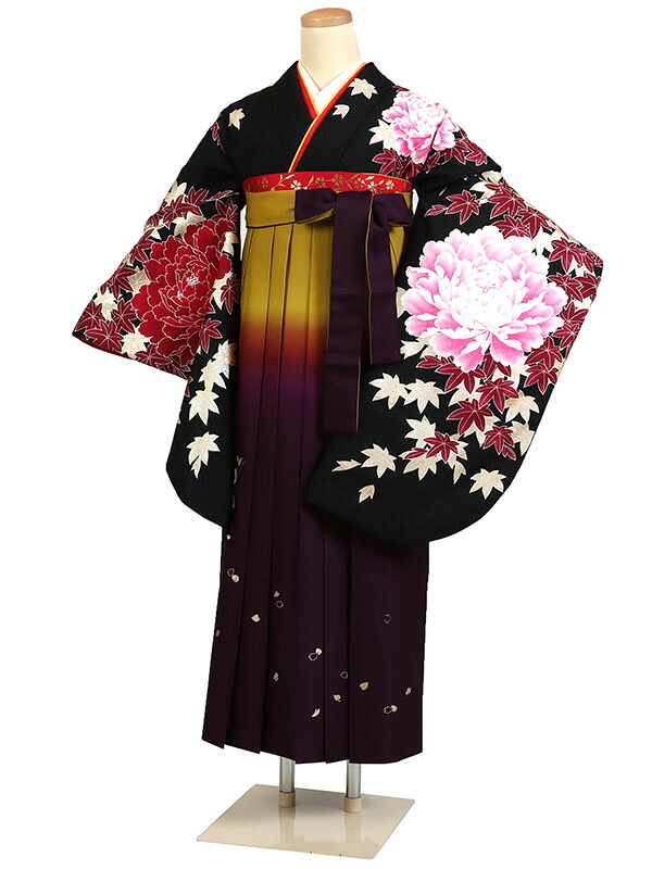 【レンタル】【卒業式袴 黒×刺繍エンジぼかし袴】卒業式 袴 レンタル 卒業袴 女袴 卒業式袴セット 大学生 短大 教員 先生 二尺袖袴フルセット 専門学生 謝恩会 高校 文化祭 個性 おしゃれ 被らない 往復送料無料 n692
