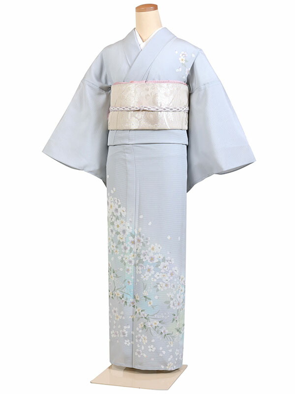 レンタル 訪問着 絽 夏物 身長：155～165cm 正絹 グレー系 母親 着物 結婚式 お宮参り r-0138