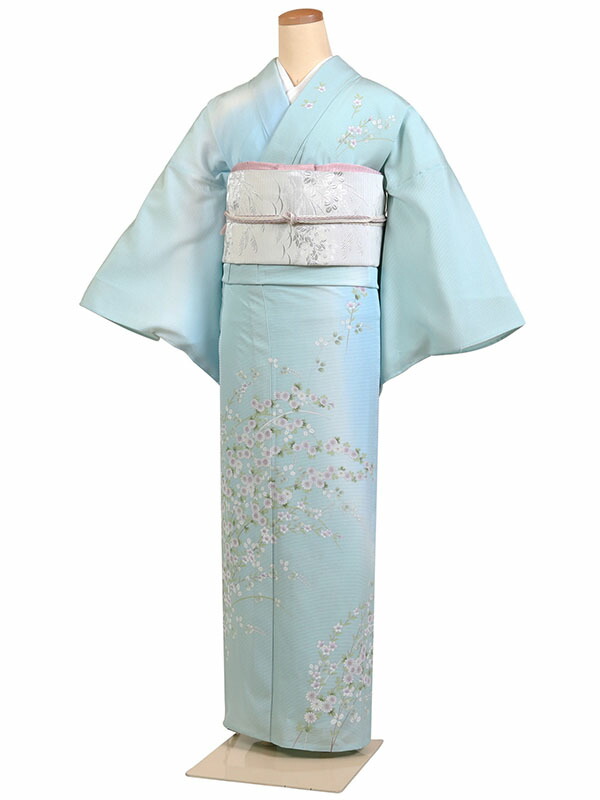 レンタル 訪問着 絽 夏物 身長：155～165cm 正絹 水色系 母親 着物 結婚式 お宮参り r-0140
