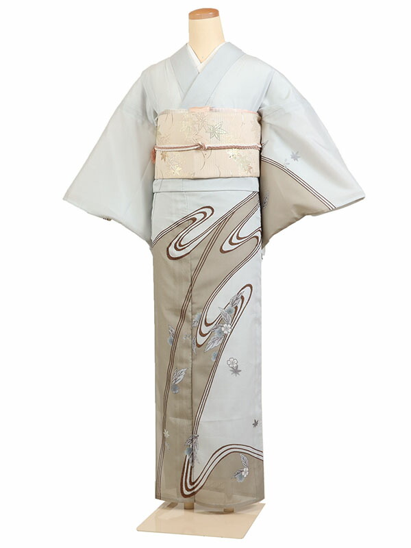 レンタル 訪問着 絽 夏物 身長：145～155cm グレー系 母親 着物 結婚式 お宮参り r-0156