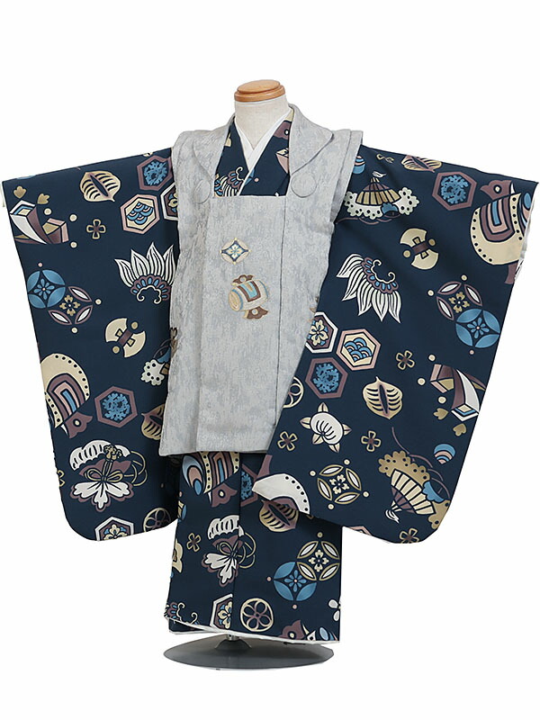 【賃借】厚地の外套 御坊っちゃん 3歳用 七五三 緑系×紺系 宝尽くし『花わらべ』身たけ90～100糎 厚地の外套仕掛ける 御坊っちゃん 753 七五三兄ちゃん d3-0132