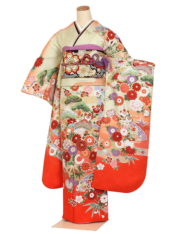 【レンタル】【振袖レンタル IKKO RED RABEL 黄系 扇に四季花】ブランド 正絹 成人式振袖 振袖レンタルフルセット 貸衣装 かわいい 往復送料無料 f898s