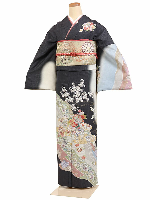 大きいサイズ 広幅 レンタル 訪問着 身長:165～169cm 号数:17～21号 グレー系 着物 母親 結婚式 入学式 卒業式 お宮参り 七五三 h-01186