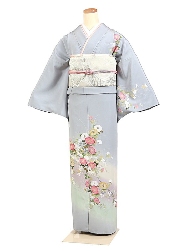レンタル 訪問着 身長:155~165cm 正絹 グレー系 四季花 着物 母親 結婚式 入学式 卒業式 お宮参り 七五三 h-1199|京都 きものれんたる京商