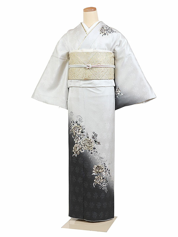レンタル 訪問着 身長：155～165cm 正絹 白系 洋花 着物 母親 結婚式 入学式 卒業式 お宮参り 七五三 h-1202
