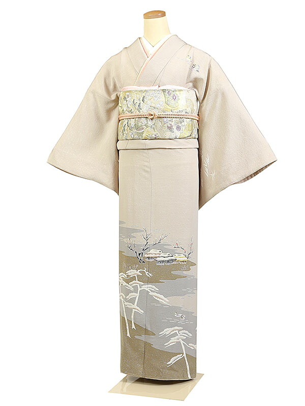 レンタル 訪問着 身長：155～165cm 正絹 ベーシュ系 茶屋辻 縫紋1ツ 揚羽蝶 着物 母親 結婚式 入学式 卒業式 お宮参り 七五三 h-1208 12,936円