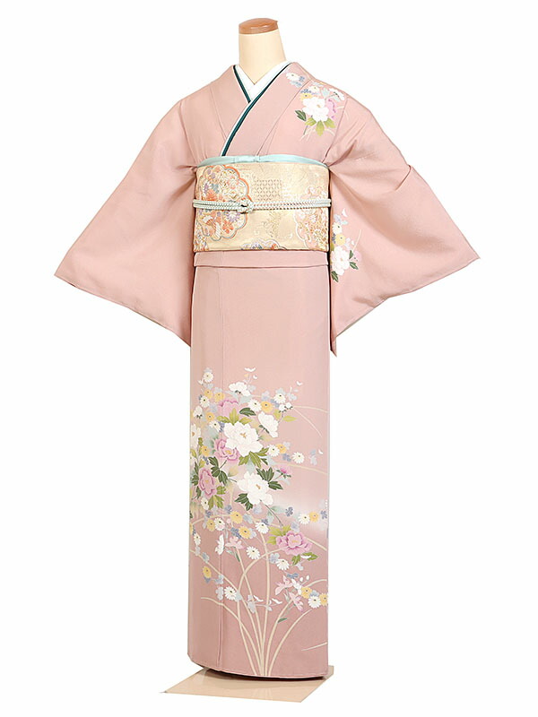 レンタル 訪問着 身長：155～165cm 正絹ピンク系 四季花 着物 母親 結婚式 入学式 卒業式 お宮参り 七五三 h-1219