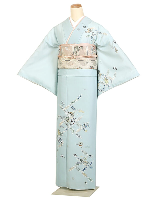 レンタル 訪問着 身長：150～160cm 緑系 七宝柄 着物 母親 結婚式 入学式 卒業式 お宮参り 七五三 h-1230