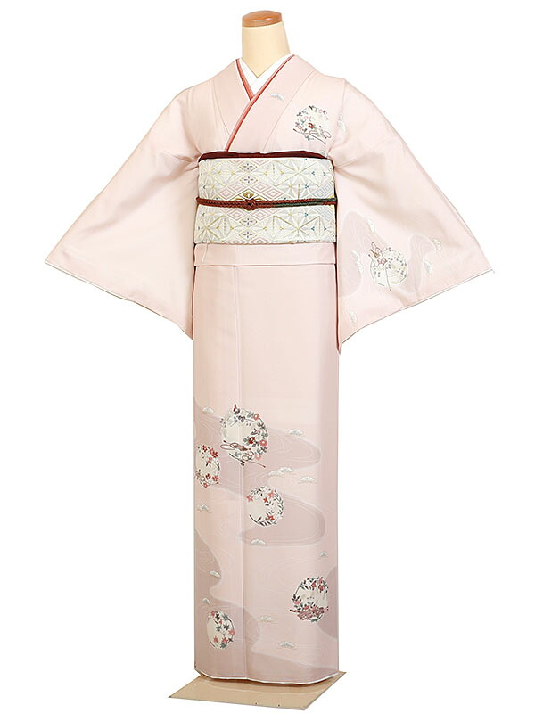 レンタル 訪問着 身長：150～160cm ピンク系 四季花 着物 母親 結婚式 入学式 卒業式 お宮参り 七五三 h-1231