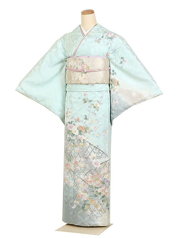 レンタル 訪問着 身長:155~165cm 正絹 緑系 四季花 着物 母親 結婚式 入学式 卒業式 お宮参り 七五三 h-1234|京都 きものれんたる京商