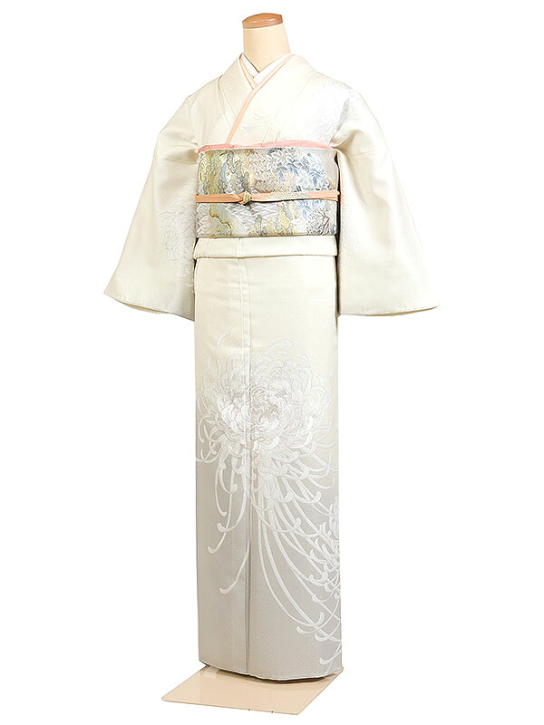 大きいサイズ 広幅 レンタル 訪問着 身長:155～165cm 号数:15～17号 クリーム系 グレー系 着物 母親 結婚式 入学式 卒業式 お宮参り 七五三 h-01239