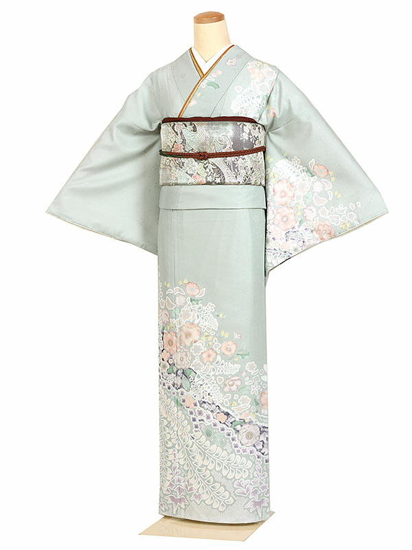大きいサイズ 広幅 レンタル 訪問着 身長:160～170cm 号数:15～17号 緑系 辻が花 着物 母親 結婚式 入学式 卒業式 お宮参り 七五三 h-01255