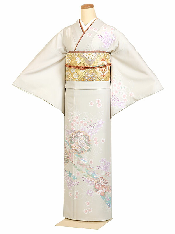 大きいサイズ 広幅 レンタル 訪問着 身長:160～170cm 号数:15～17号 クリーム系 着物 母親 結婚式 入学式 卒業式 お宮参り 七五三 h-01258