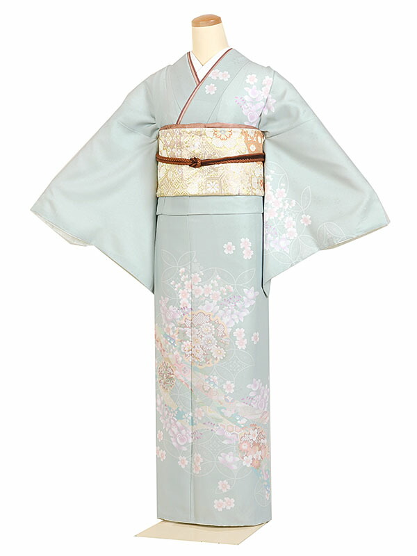 大きいサイズ 広幅 レンタル 訪問着 身長:160～170cm 号数:15～19号 緑系 着物 母親 結婚式 入学式 卒業式 お宮参り 七五三 h-01264