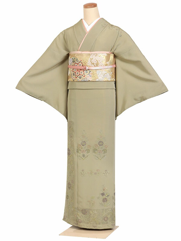 レンタル 訪問着 身長：155～165cm 正絹 緑系 汕頭刺・墸風 着物 母親 結婚式 入学式 卒業式 お宮参り 七五三 h-1272