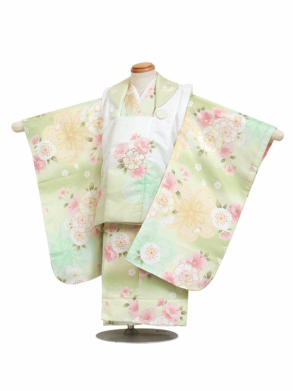 【レンタル】被布 女児 3歳用 七五三 白 緑 90～100cm 被布セット 女の子 753 七五三姉妹 hifu-0155