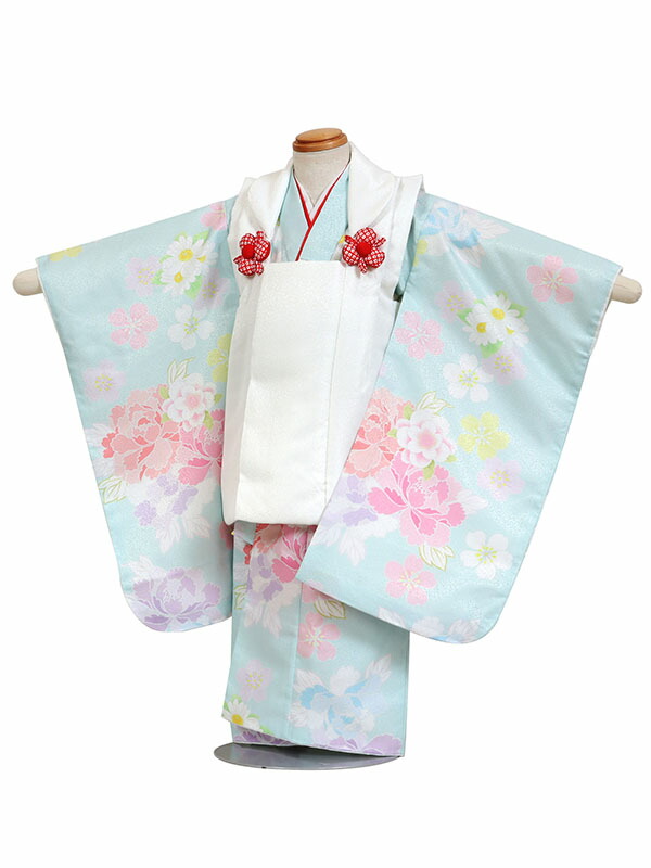 【レンタル】被布 女児 3歳用 七五三 白 水色 身長90～100cm 被布セット 女の子 753 七五三姉妹 hifu-0156
