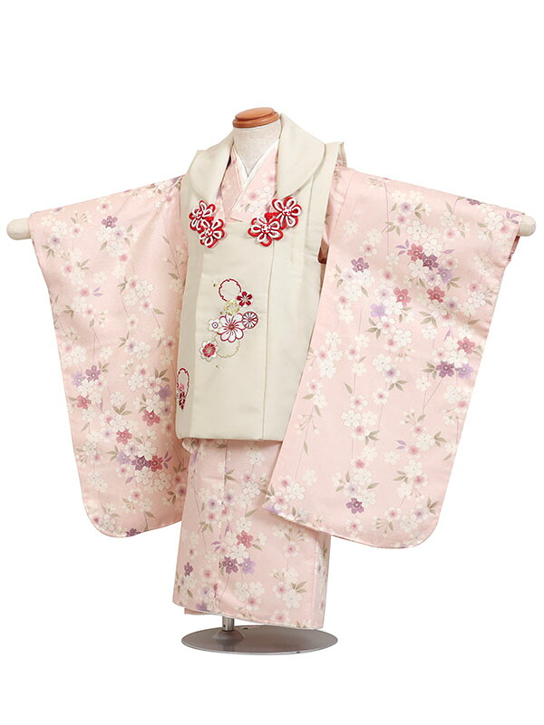 【レンタル】被布 女児 3歳用 七五三 ベージュ ピンク 身長90～100cm 被布セット 女の子 753 七五三姉妹 hifu-0166