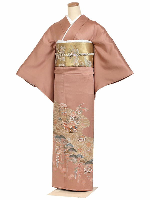 色留袖 身長:145～155cm 正絹 ピンク系 青海波に貝桶文様 三つ紋 結婚式 表彰式 褒章 準礼装 it0241｜京都 きものれんたる京商