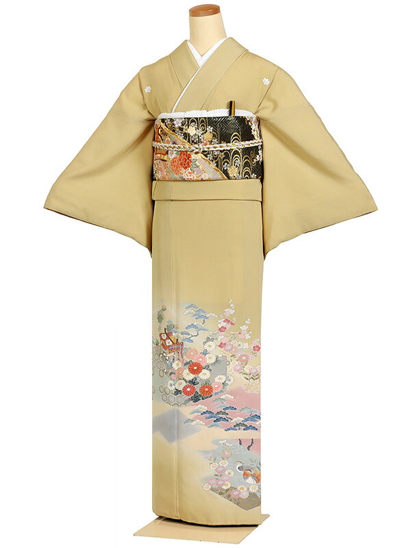 色留袖 身長:155~165cm 正絹 黄系 吉祥文様 五つ紋 結婚式 表彰式 褒章 第一礼装 it0245|京都 きものれんたる京商