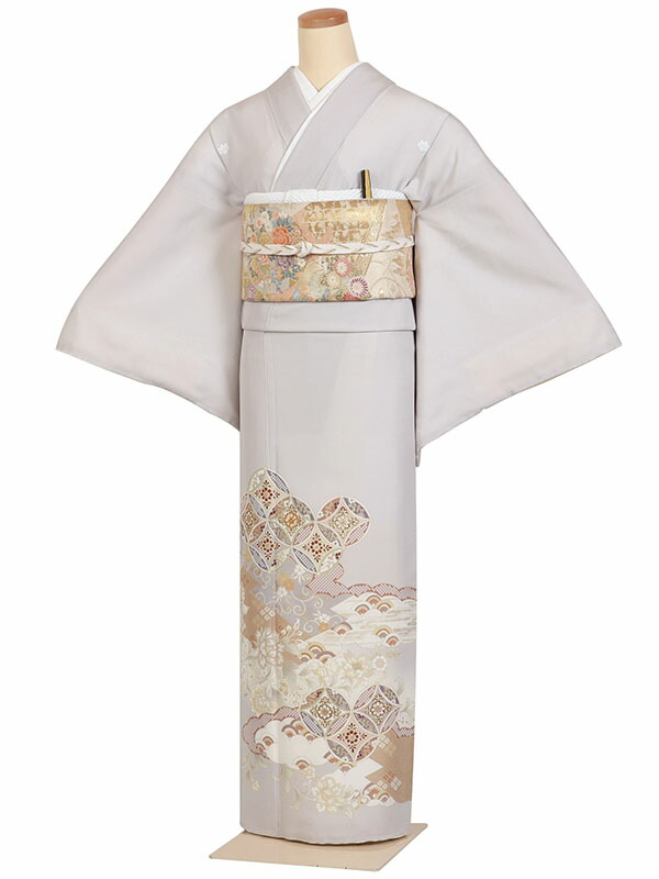 色留袖 身長:155～165cm 広幅 正絹 グレー系 雲取りに吉祥文様 五つ紋 結婚式 表彰式 褒章 第一礼装 it0249