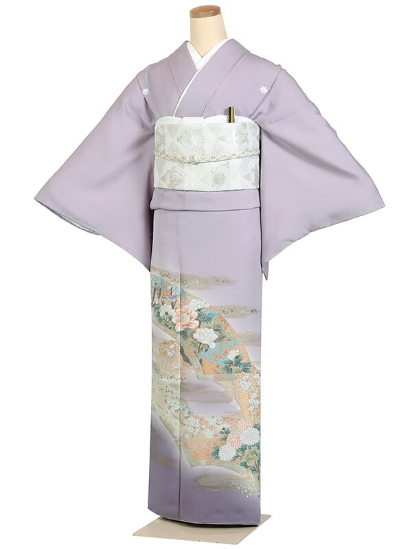 色留袖 身長:150~160cm 正絹 紫系 地紙に霞 五つ紋 結婚式 表彰式 褒章 第一礼装 it0255|京都 きものれんたる京商