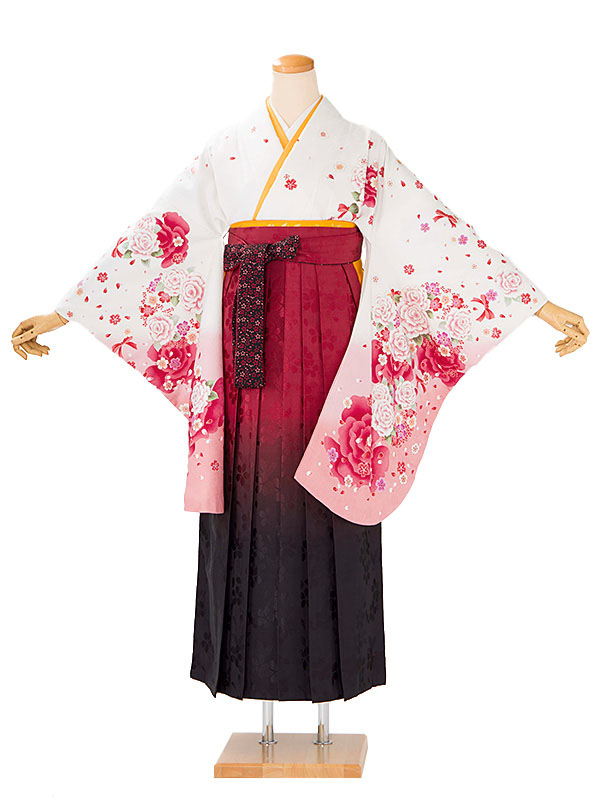 レンタル 卒業袴 身長：153～158cm 白系 着物 &times; 赤 袴 女性 二尺袖 女袴 卒業式 n-0793｜京都 きものれんたる京商