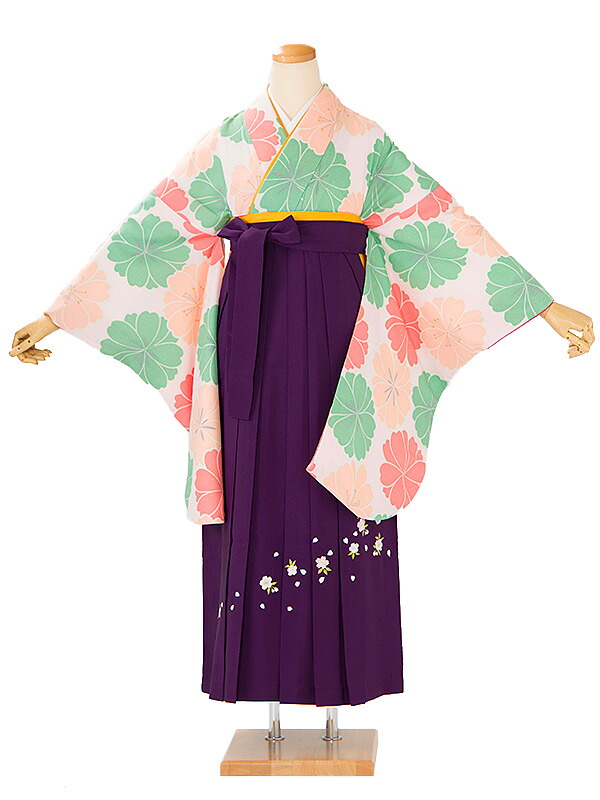 レンタル 卒業袴 身長：153～158cm ピンク系 着物 × 刺繍 紫 袴 女性 二尺袖 女袴 卒業式 n-0803