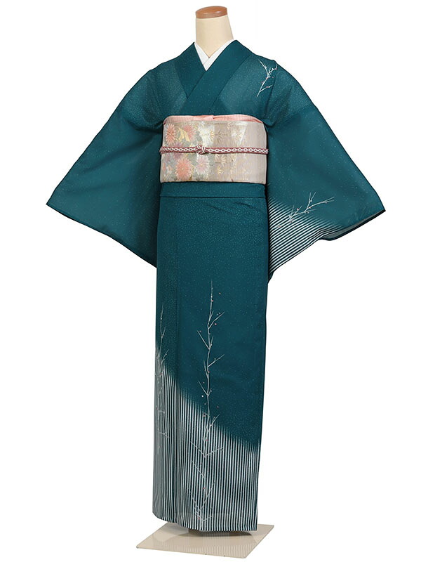 レンタル 訪問着 絽 夏物 身長：150～160cm 青緑系 母親 着物 結婚式 お宮参り r-0178