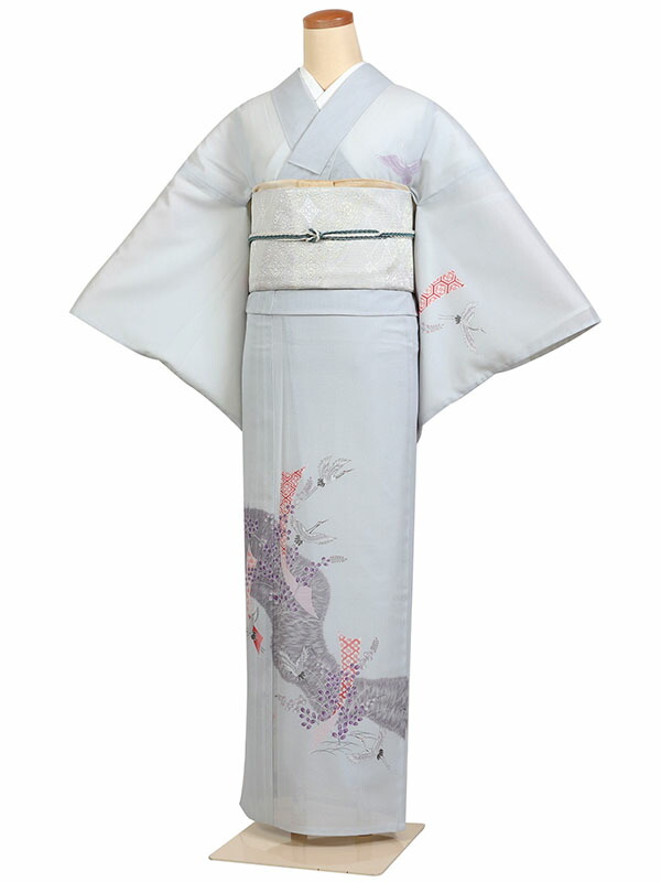 レンタル 訪問着 広幅 絽 夏物 身長：145～155cm グレー系 母親 着物 結婚式 お宮参り 大きいサイズ r-0179