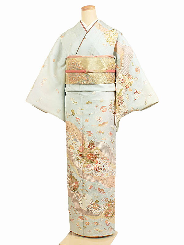 【レンタル】【訪問着 水色系】正絹訪問着レンタル 訪問着 レンタル レンタル訪問着 訪問着セット レンタル訪問着 着物レンタル 貸衣装 結婚式 入学式 卒業式 お宮参り 七五三 お母さん ママ 母親 パーティー 結納 お茶会 安い 往復送料無料 h015|京都 きものれんたる京商