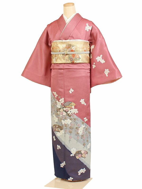 【レンタル】【訪問着 ピンク系 桜 扇面】正絹 訪問着レンタル フルセット 入学式 卒業式 お宮参り 七五三 お母さん ママ 母親 訪問着セット レンタル訪問着 着物レンタル 貸衣装 結婚式 披露宴 パーティー 結納 お茶会 安い 往復送料無料 h018